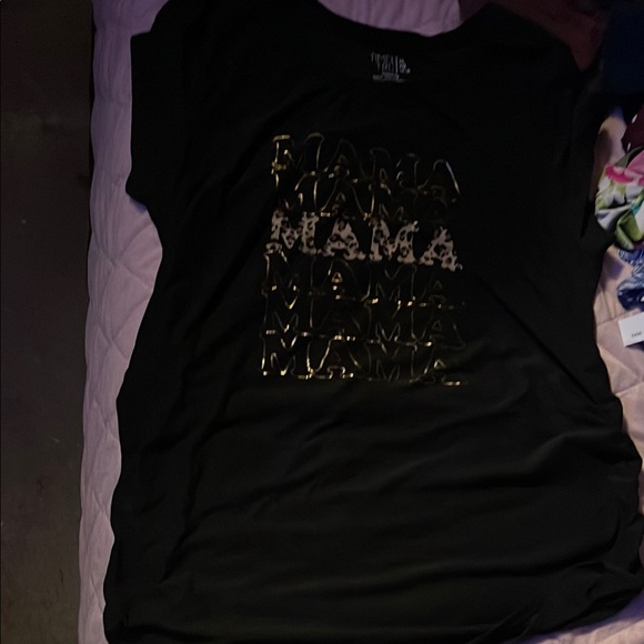 Black Maternity Graphic Tee with Gold 'Mama' Print - Picture 1 of 4